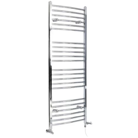Milano Kent - Modern Chrome Dual Fuel Electric Curved Bar Heated Towel Rail Radiator - 1600mm X 498mm