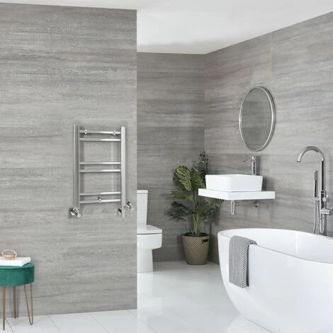 Milano Kent - Modern Chrome Dual Fuel Electric Straight Bar Heated Towel Rail Radiator - 600mm X 400mm - Image 2