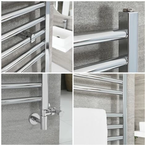 Milano Kent - Modern Chrome Dual Fuel Electric Straight Bar Heated Towel Rail Radiator - 600mm X 400mm - Image 3
