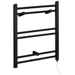 Milano Nero Electric - Modern Black Straight Bar Heated Towel Rail Radiator - 600mm X 400mm