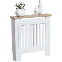 Arlington Radiator Cover MDF Modern Cabinet Slatted Grill, White, Small