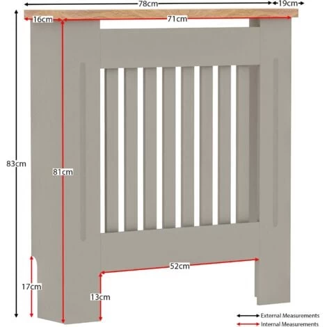 Arlington Radiator Cover MDF Modern Cabinet Slatted Grill, Grey, Small - Image 2