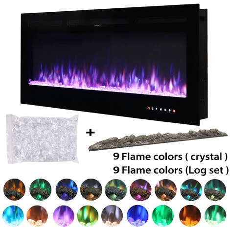 Livingandhome 50 Inch LED Electric Fireplace Wall Mounted Wall Insert Heater 9 Flame Colours - Image 3