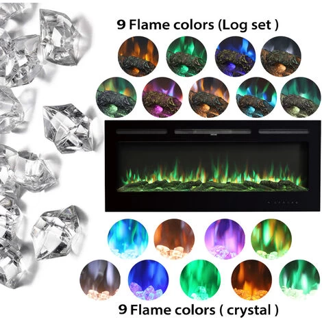 Livingandhome 50 Inch LED Electric Fireplace Wall Mounted Wall Insert Heater 9 Flame Colours - Image 4