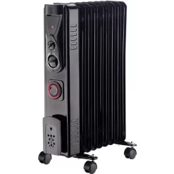 NRG 9 Fin Oil Filled Radiator Electric Heaters With 24 Hour Timer Safety Thermal Cut Off 2KW Black