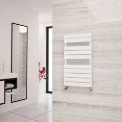 Eastgate Liso White Flat Tube Designer Towel Rail 912mm H X 500mm W - Central Heating