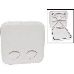 SeaFlo 370MM X 375MM White Square Plastic Marine Boat Deck Inspection Hatch - Double Lock Opening