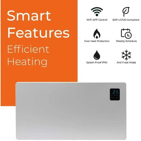Caldo WiFi Electric Heater, Wall Mounted Energy Efficient Radiator With Thermostat And Timer, 500W - Image 2