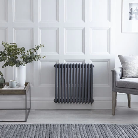 Milano Windsor - Traditional Anthracite 600mm X 605mm Cast Iron Style Horizontal Triple Column Electric Radiator - No Thermostat - Image 2