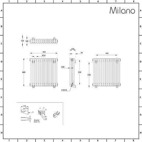 Milano Windsor - Traditional Anthracite 600mm X 605mm Cast Iron Style Horizontal Triple Column Electric Radiator - No Thermostat - Image 3