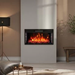 Livingandhome 28 Inch Electric LED Fireplace Wall Inset Mounted Heater 7 Flame Colours, Height 39CM