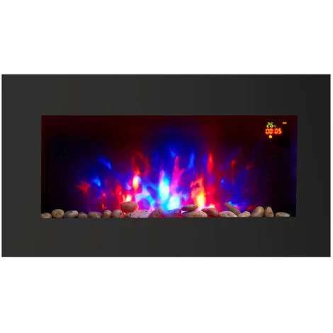 NRG Electric Fire Wall Mounted Flat Glass Electric Fire Multi Colour Flames 1Kw & 2Kw Heater With Timer - Image 2