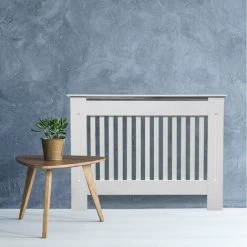 Jack Stonehouse Painted Radiator Cover Cabinet With Vertical Modern Style Slats MDF Small In White