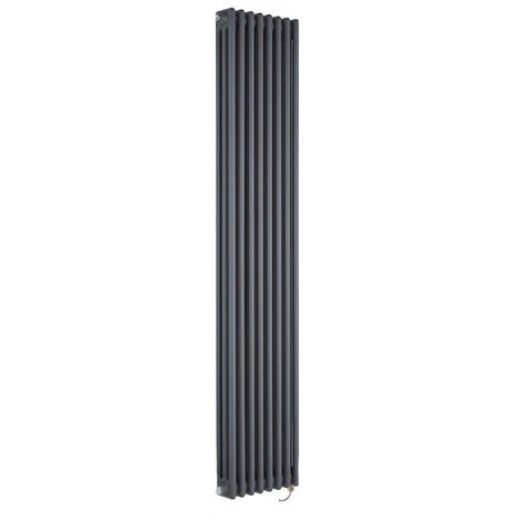 Milano Windsor - Traditional Anthracite 1800mm X 380mm Cast Iron Style Vertical Triple Column Electric Radiator - Chrome Cable Cover