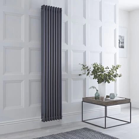 Milano Windsor - Traditional Anthracite 1800mm X 380mm Cast Iron Style Vertical Triple Column Electric Radiator - Chrome Cable Cover - Image 2