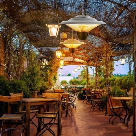 AREBOS 1,500 W Radiant Ceiling Heater Balcony Heater Tent Heater Patio Heater 360° Heat Low-Glare Technology Hanging Silver With Pull Switch - Image 2