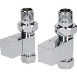 Kartell Pair Cube Square Modern Chrome Radiator Towel Rail Valves Straight Valves 15mm