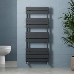 Modern Flat Panel Heated Towel Rail Radiator Anthracite 1200 X 500mm FREE Valves