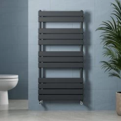 Modern Flat Panel Heated Towel Rail Radiator Anthracite 1200 X 600mm FREE Valves