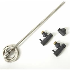 Milano - Anthracite Heated Towel Rail Radiator Dual Fuel Electric Kit With Angled Valves&44 Simple Heating Element And T-Piece - 200W Element