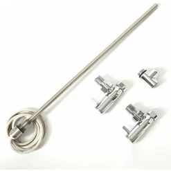 Milano - Chrome Heated Towel Rail Radiator Dual Fuel Electric Kit With Angled Valves&44 Simple Heating Element And T-Piece - 200W Element