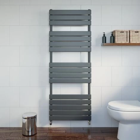 Modern Flat Panel Heated Towel Rail Radiator Anthracite 1600x600 Straight Valves - Image 2
