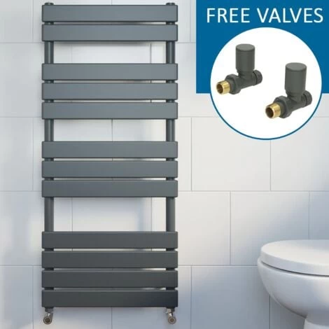 Modern Flat Panel Heated Towel Rail Radiator Anthracite 1200x500 Straight Valves