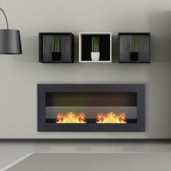 Livingandhome Indoor Wall Mounted Recessed Bio Ethanol Fireplace, 90CM Black