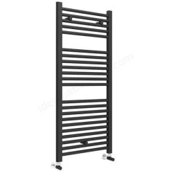 Essential Matt Black Straight 1100 X 600 Heated Towel Rail Warmer Radiator 22mm D Rail