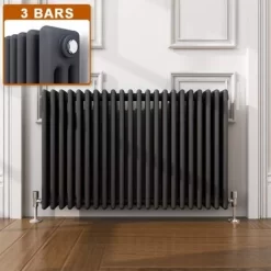 ELEGANT Traditional Radiator Anthracite Triple Horizontal Cast Iron Grey Radiator - Perfect For Kithcen, Living Room, Bathroom Radiators 3 Column 600 X 1010 Mm + Angled Radiator Valves