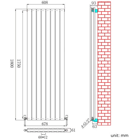 ELEGANT 1800 X 608 Mm Vertical Designer Radiator Anthracite Flat Double Panel Column Tall Upright Central Heating Radiators + Anthracite Thermostatic Radiator Valves - Image 5