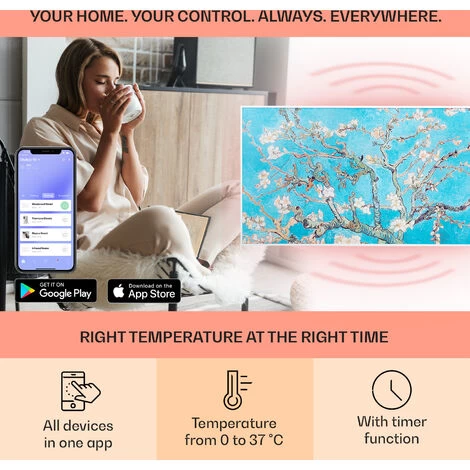 Klarstein Wonderwall Air Art Smart Infrared Heater 120x60cm 700W App Almond Blossom - Image 3