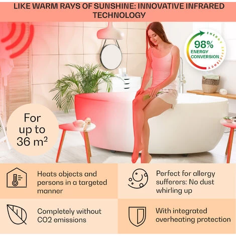 Klarstein Hot Spot Crystal Flow Bathroom Heater 45x82cm 36m² 2000W 5-40°C LED - Image 4