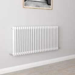 Traditional Radiator Central Heating Rads Cast Iron Style 2 Column Horizontal 600x1190mm Grey White