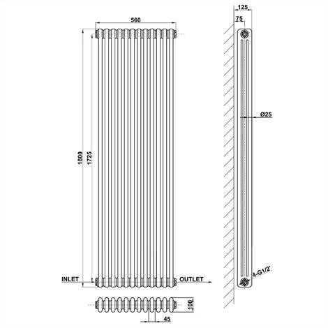 Traditional Radiator Central Heating Rads Cast Iron Style 3 Column Vertical 1800x560mm Grey White - Image 4