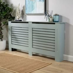 YORK Extra Large Grey Radiator Cover Wooden MDF Wall Cabinet Shelf Slatted Grill