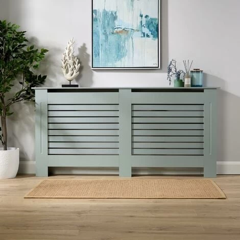 YORK Extra Large Grey Radiator Cover Wooden MDF Wall Cabinet Shelf Slatted Grill - Image 2