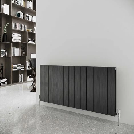 Reina Casina Double Horizontal Aluminium Radiator 600mm H X 1230mm W - Satin Black