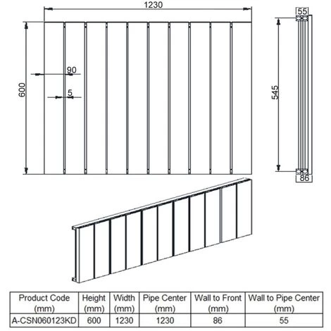 Reina Casina Double Horizontal Aluminium Radiator 600mm H X 1230mm W - Satin Black - Image 2