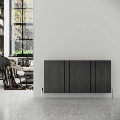 Reina Casina Double Horizontal Aluminium Radiator 600mm H X 1230mm W - Satin Black - Image 5