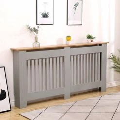 Extra Large Grey Oak Top Radiator Cover Wooden Wall Cabinet Slatted Grill York