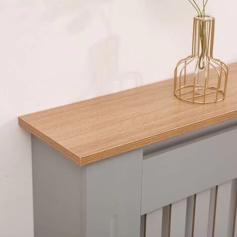 Medium Grey Oak Top Radiator Cover Wooden Wall Cabinet Shelf Slatted Grill York - Image 3