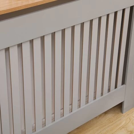 Medium Grey Oak Top Radiator Cover Wooden Wall Cabinet Shelf Slatted Grill York - Image 4