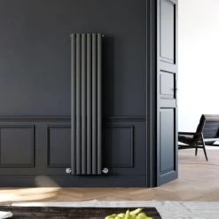 ELEGANT Designer Radiator Vertical Column Oval Panel Radiator 1600 X 360 Mm Anthracite Single Heater