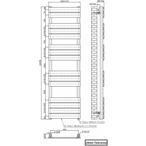 Bathroom Flat Panel Heated Towel Rail Radiator Central Heating 1600x450mm Black - Image 3