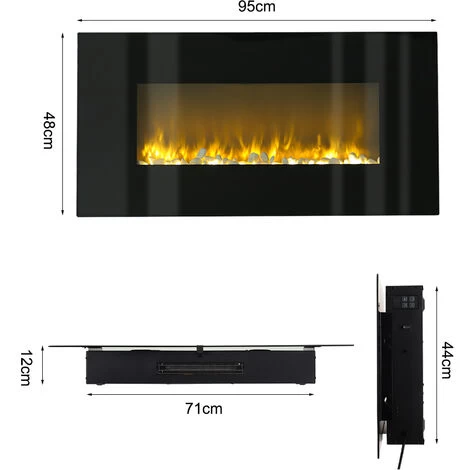 Livingandhome 37 Inch LED Electric Wall Mounted Fireplace 3 Flame Colours - Image 5