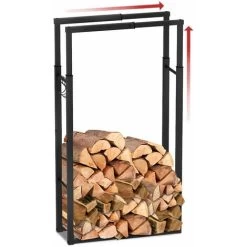 VOUNOT Firewood Log Rack, Retractable Metal Log Store Holder For Outdoor Or Indoor, Black