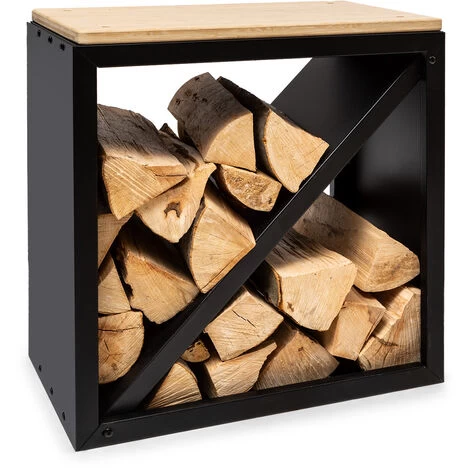 Blumfeldt Firebowl Kindlewood S, Black Wood Storage, Bench, 57x56x36cm, Bamboo, Zinc