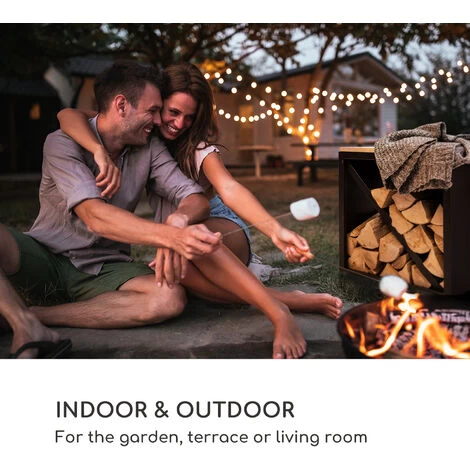 Blumfeldt Firebowl Kindlewood S, Black Wood Storage, Bench, 57x56x36cm, Bamboo, Zinc - Image 3