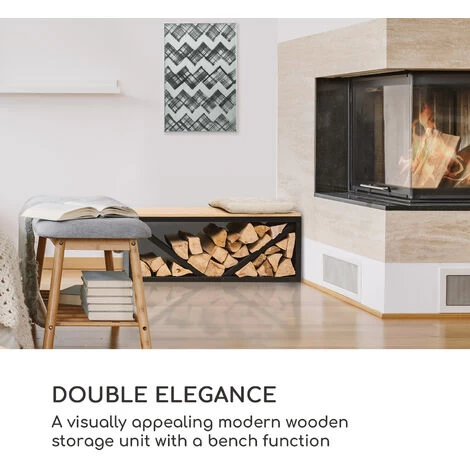 Blumfeldt Firebowl Kindlewood L, Black Wood Storage, Bench, 104x40x35cm, Bamboo, Zinc - Image 2